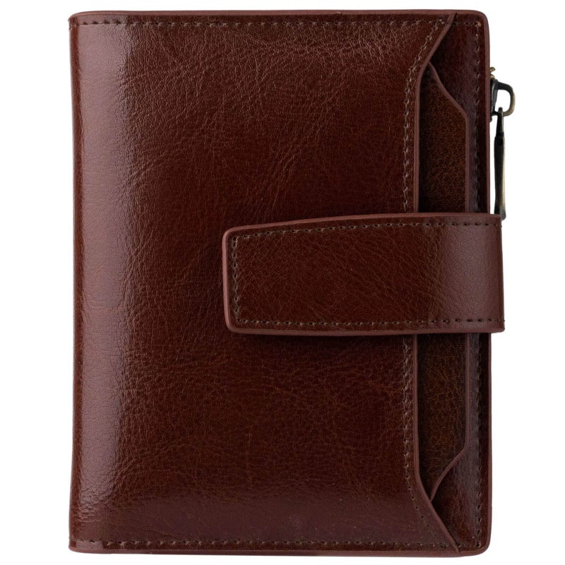 Bveyzi Women's Small Leather RFID Blocking Bifold Zipper Pocket Wallet Ladies Credit Card Slots Purse with id Window(Coffee) - Image 1
